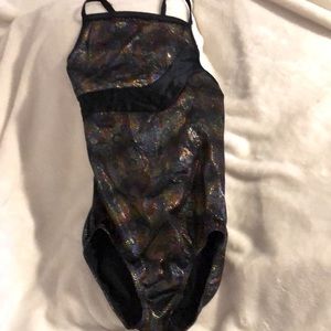 Danskin stunning iridescent and black dance leotard girls medium